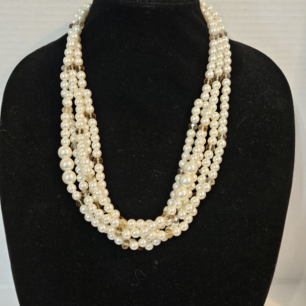 Jules b Necklace Faux Pearls and Peach Colored A.B. Crystals 12" Long